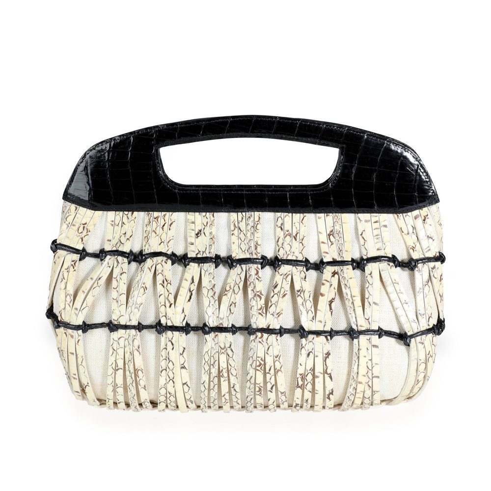 Nancy Gonzalez Black Croc & Python Woven Top Handle Bag - Picture 1 of 7